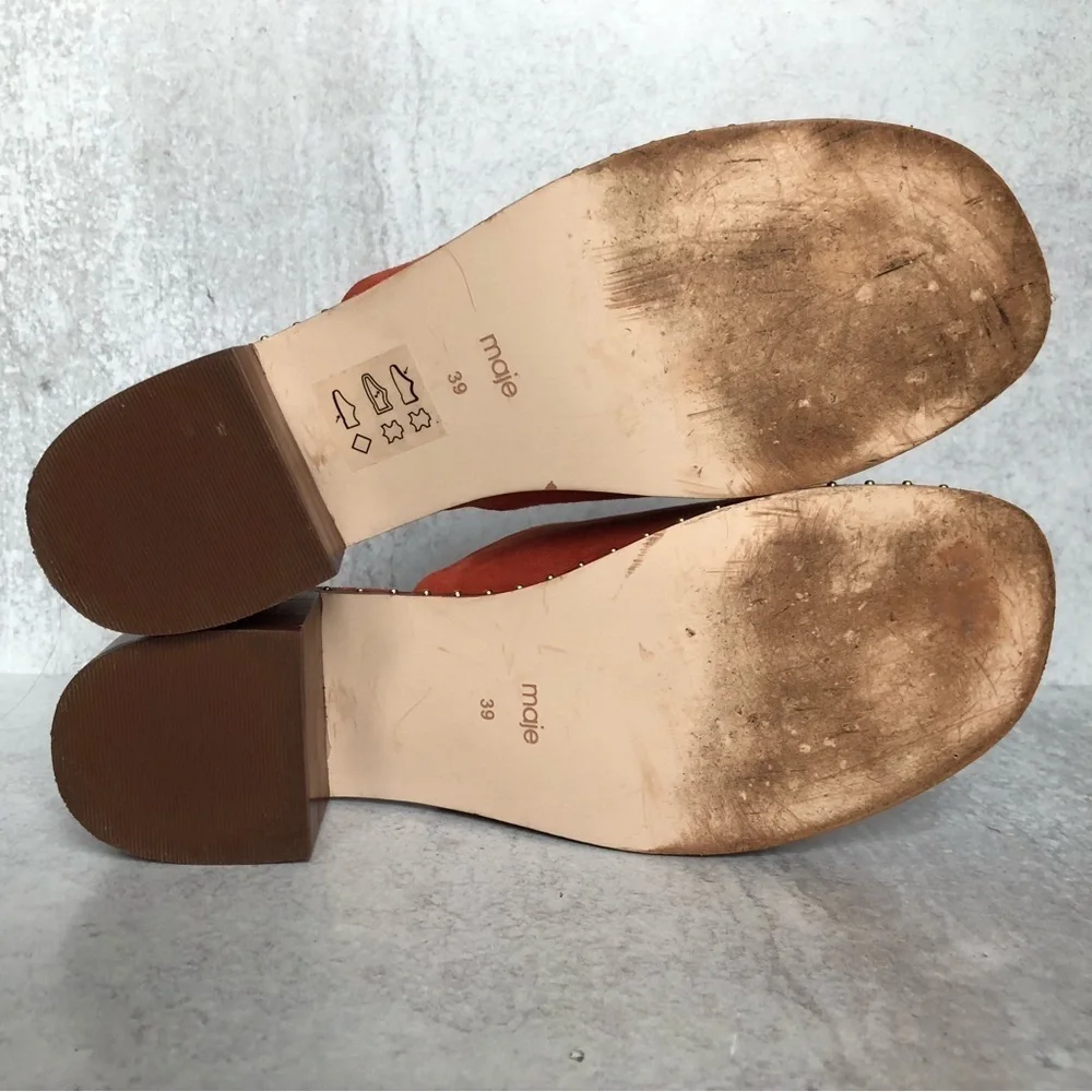Maje Wave Suede Leather Studded Mules Terracotta EU 39 - Picture 8 of 14